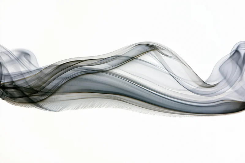 Wisps of dark smoke curling and flowing across a white background