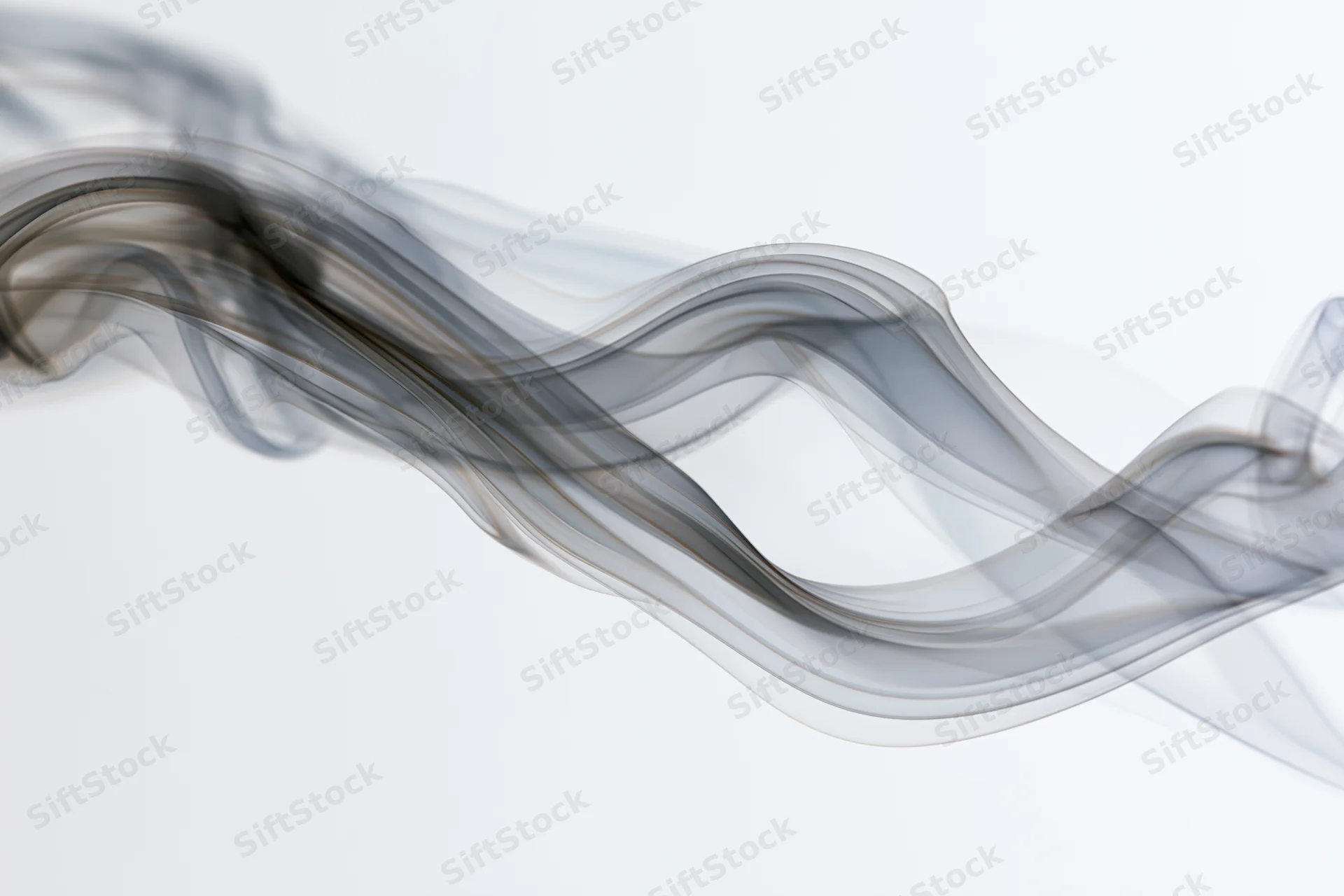 Thin gray smoke drifting in flowing curves across a white background