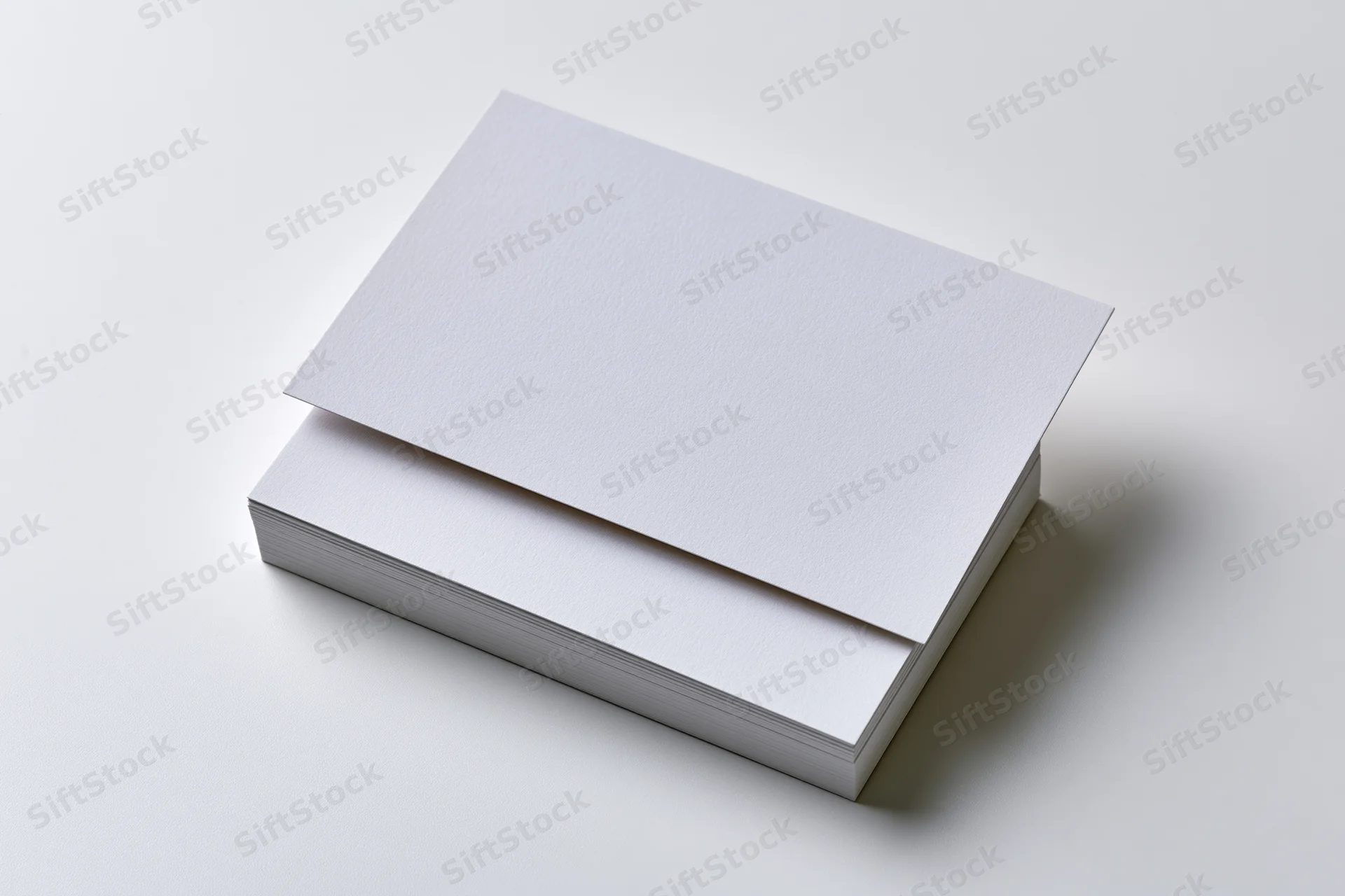 Stack of blank white business cards on plain surface