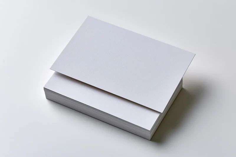 Stack of blank white business cards on plain surface