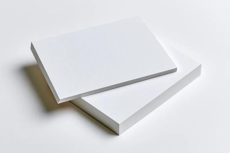 Two blank white business cards stacked at a slight angle on a plain white surface