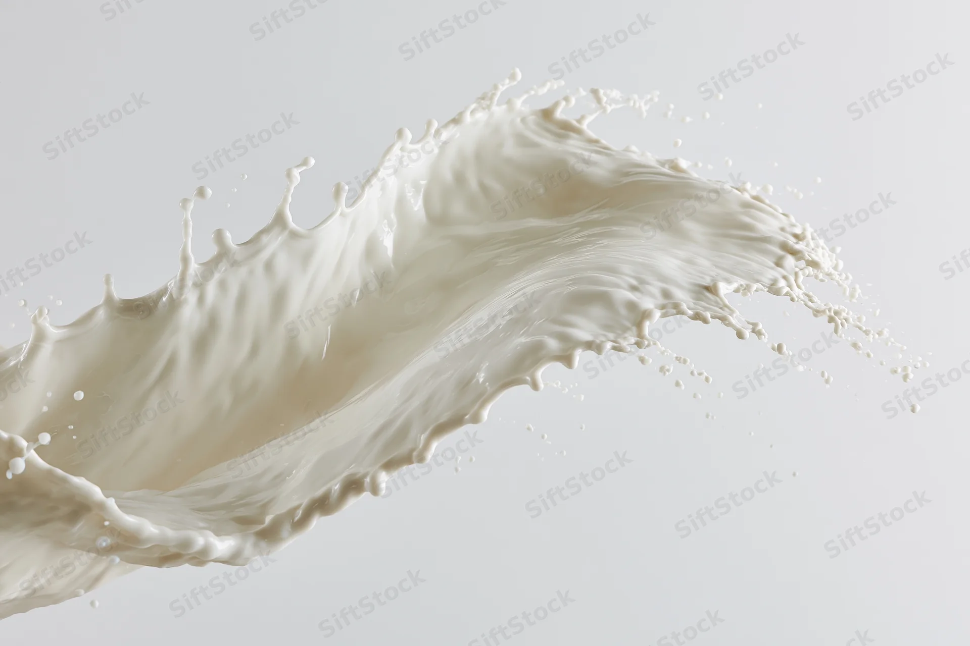 White milk frozen in mid-splash forming a curved wave against a plain background