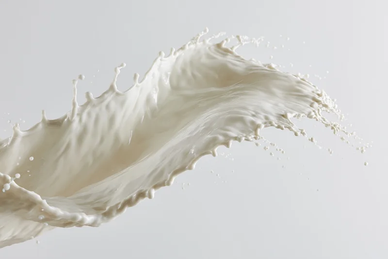 White milk frozen in mid-splash forming a curved wave against a plain background