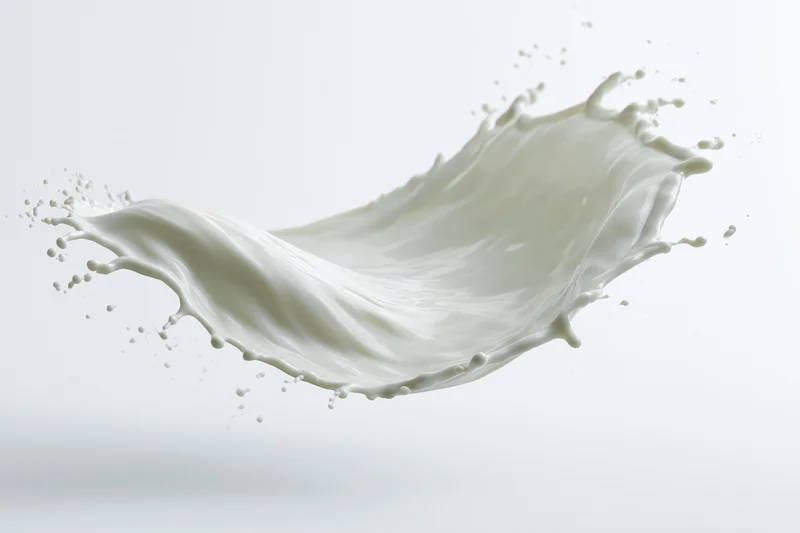 White milk splash frozen in motion forming a curved wave against a plain background