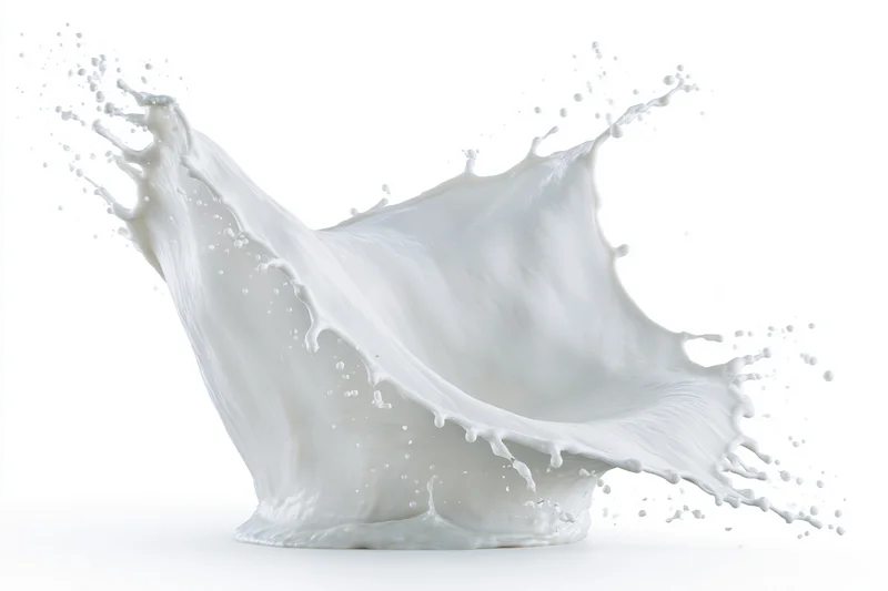 Dynamic milk splash frozen midair in a wave shape against white background