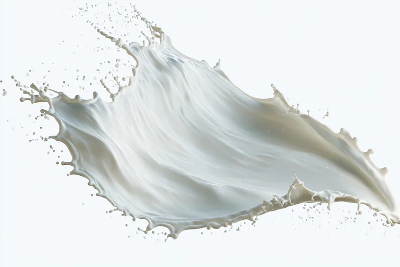 Dynamic milk splash frozen midair in a wave shape against white background