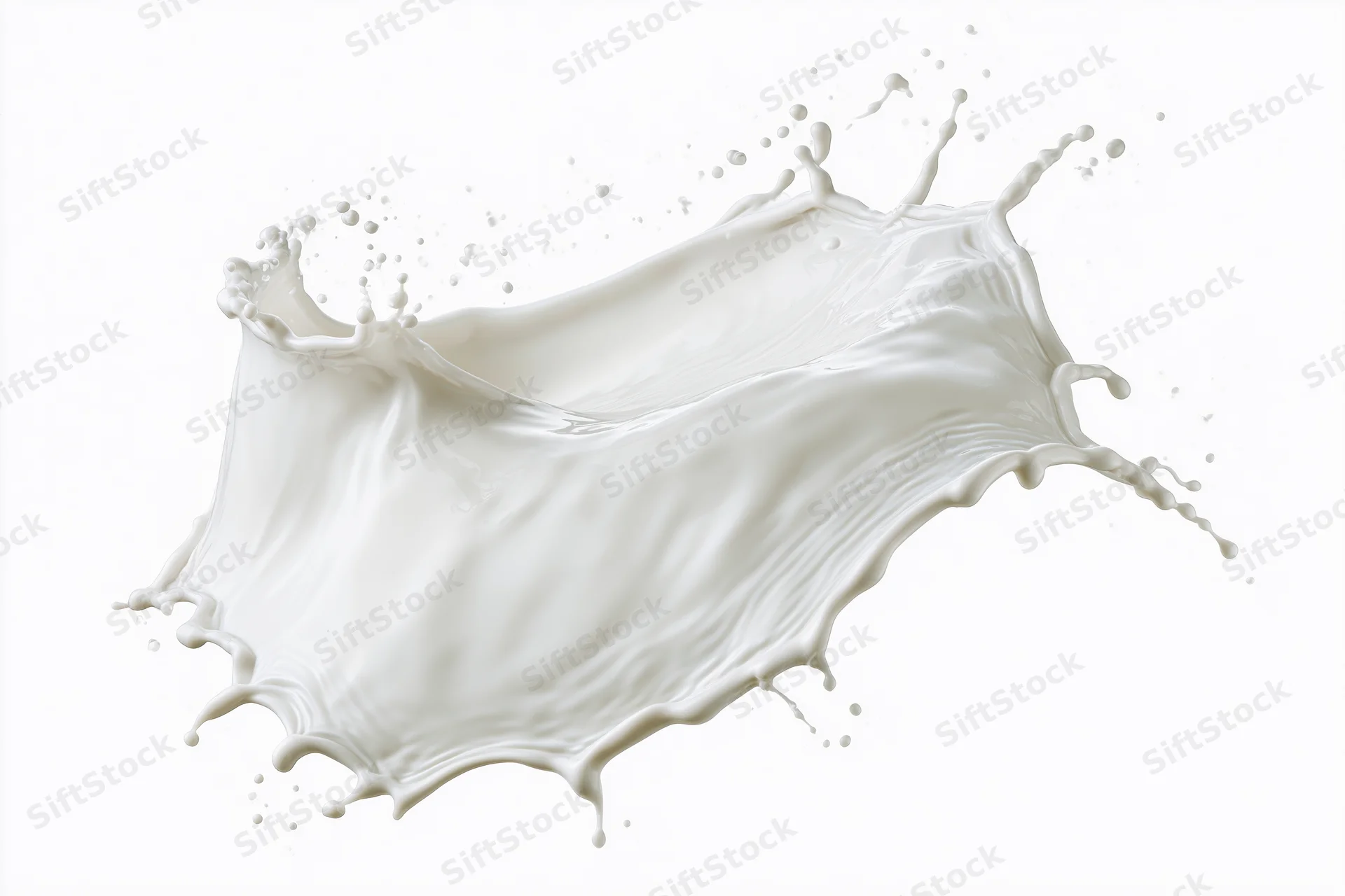 Milk splash frozen midair in dynamic wave shape against white background