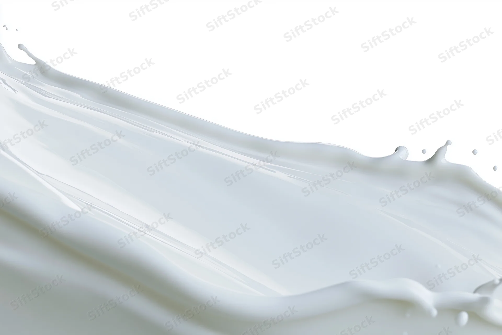 Flowing wave of white milk mid-splash captured in motion against white background