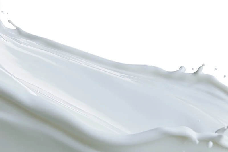 Flowing wave of white milk mid-splash captured in motion against white background