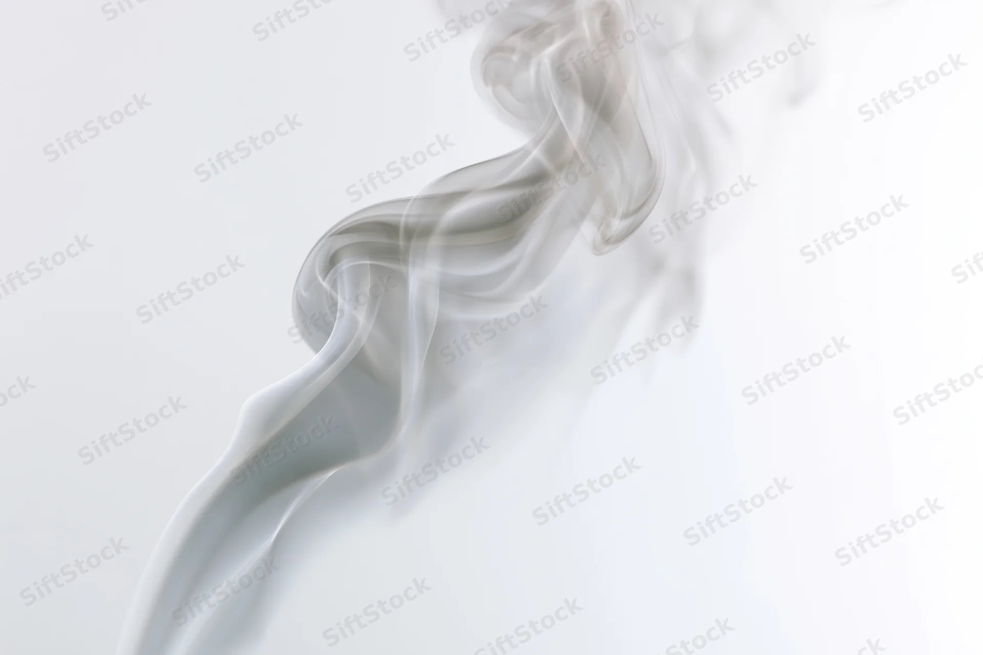 A single wisp of white smoke curling and twisting upward against a plain white background