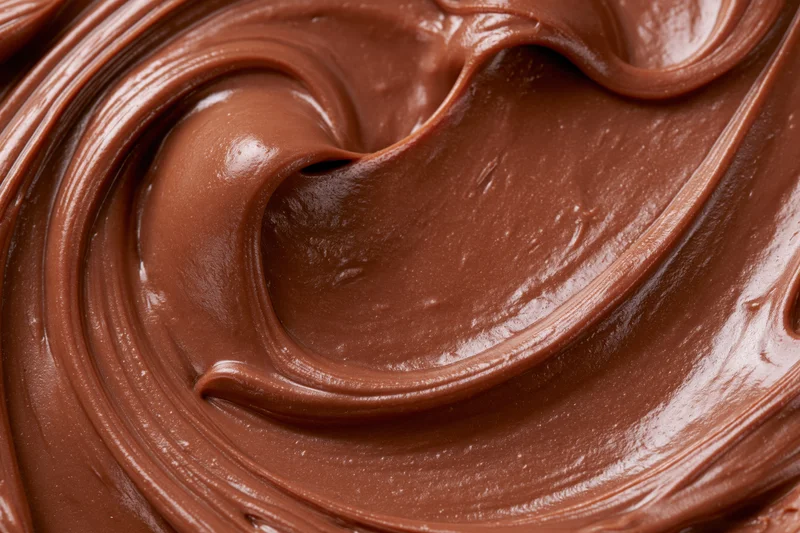 Melted milk chocolate spread in swirling patterns across a flat surface