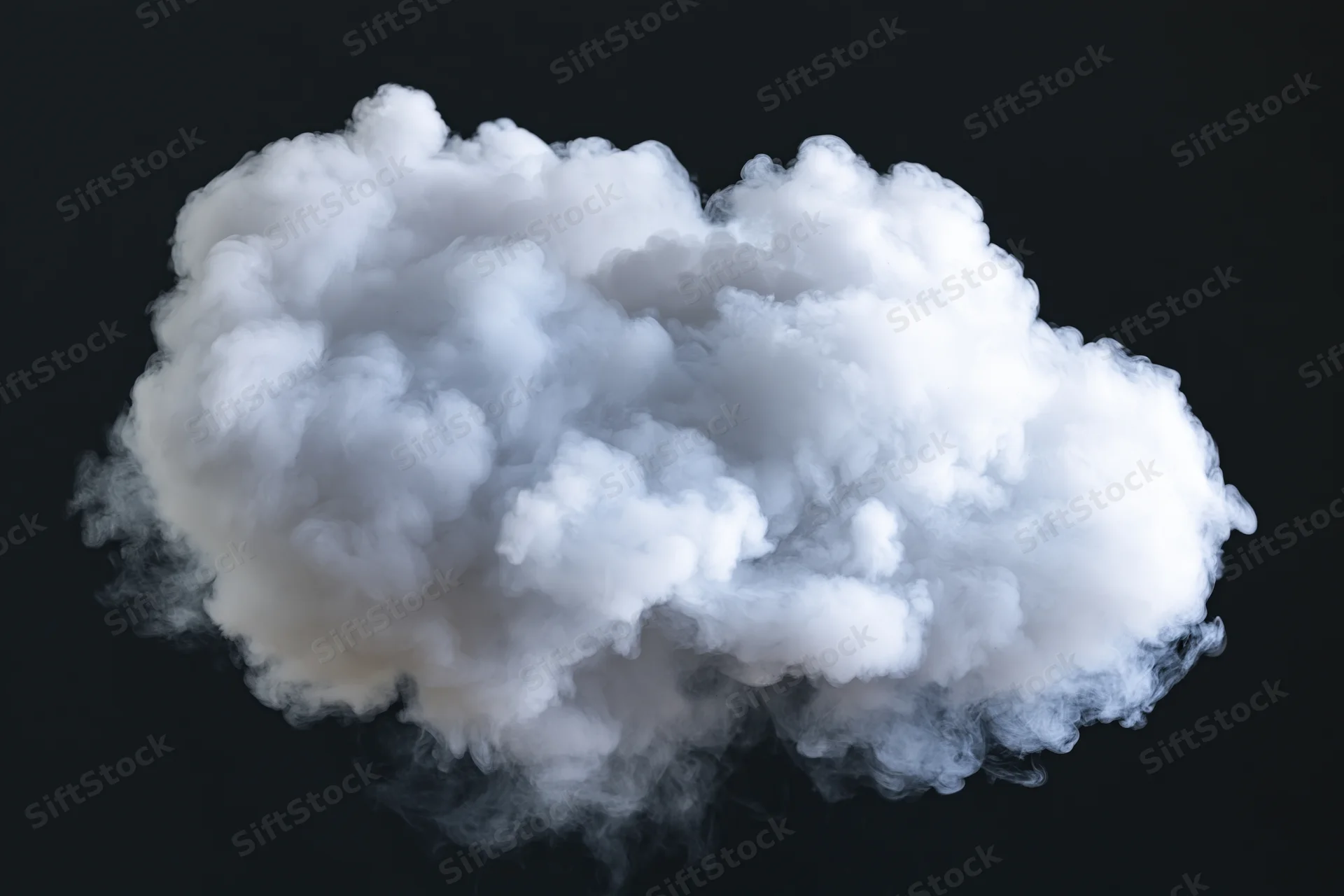 Dense white smoke cloud billowing and expanding midair against dark background