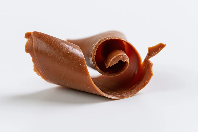 Milk chocolate curl shaving on white background