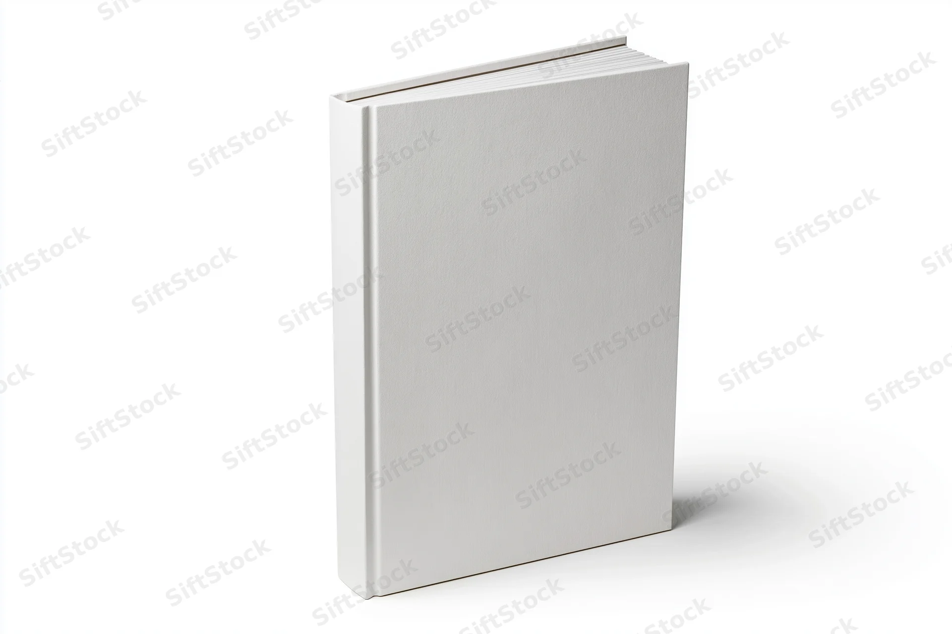 Blank white hardcover book standing upright on a plain white background