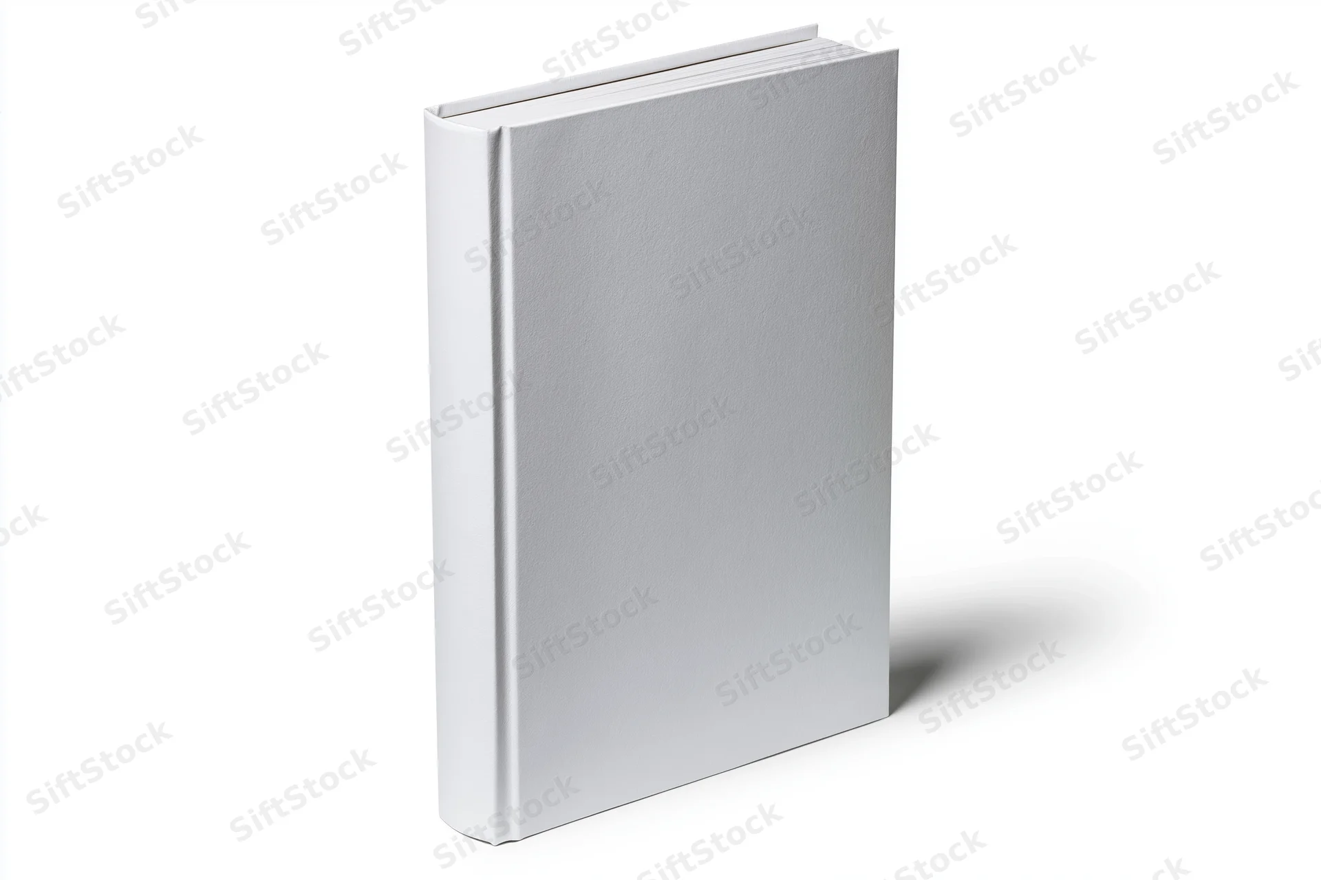 Blank white hardcover book standing upright on a plain white background