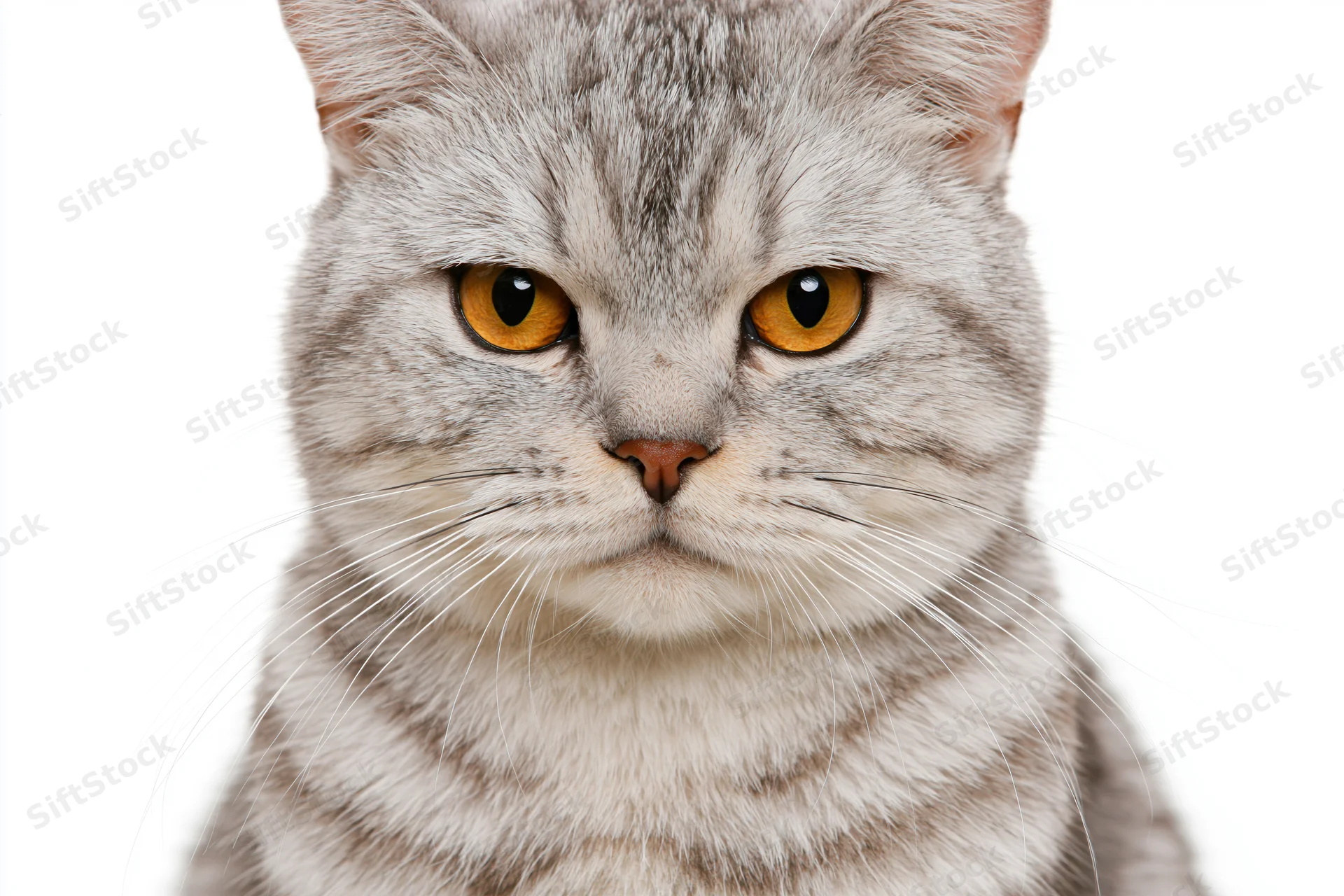 Britishshorthair cat facing camera in studio portrait with alert expression