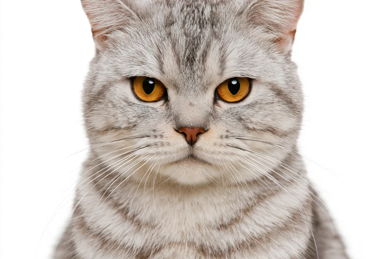 Britishshorthair cat facing camera in studio portrait with alert expression