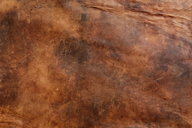 Close-up of aged worn leather surface with natural grain and texture