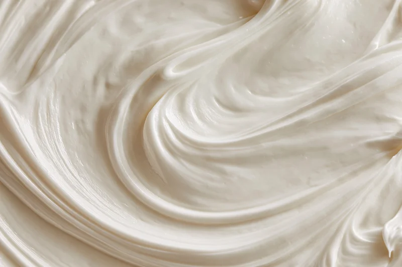 Close-up of smooth white cream with swirling texture filling the frame