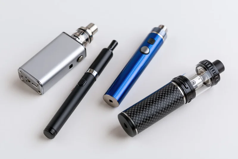 Four vaping devices arranged on a white surface