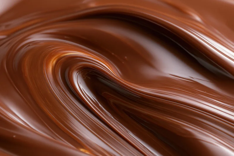 Swirling melted milk chocolate in smooth flowing waves filling the frame