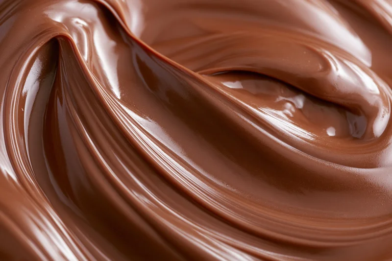 Melted milk chocolate swirling in smooth glossy waves