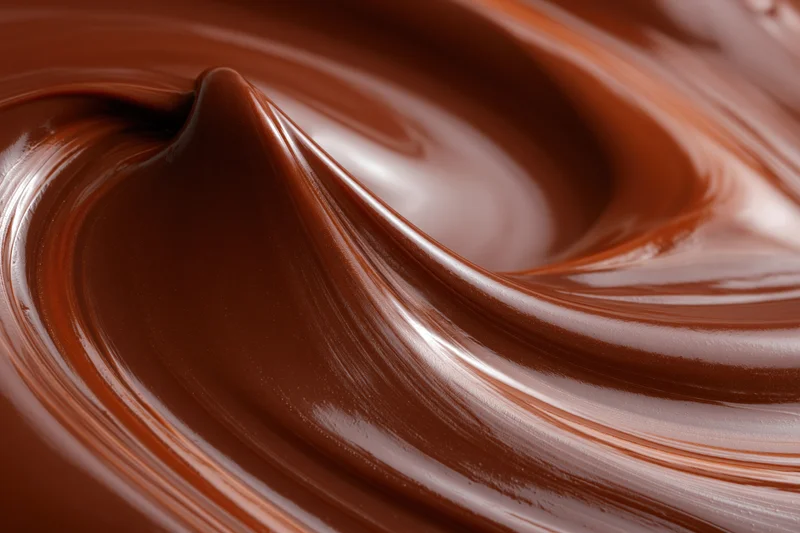 Swirling melted milk chocolate in smooth flowing waves closeup