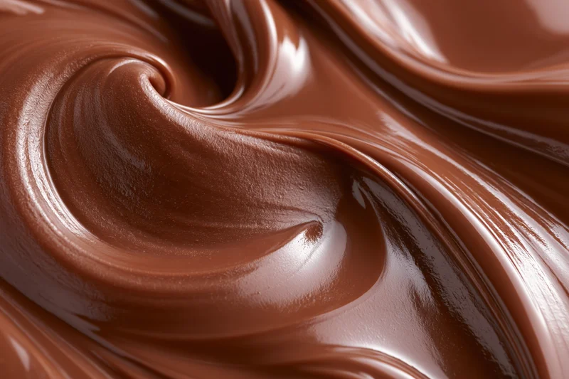 Swirling melted milk chocolate in smooth flowing waves filling the frame