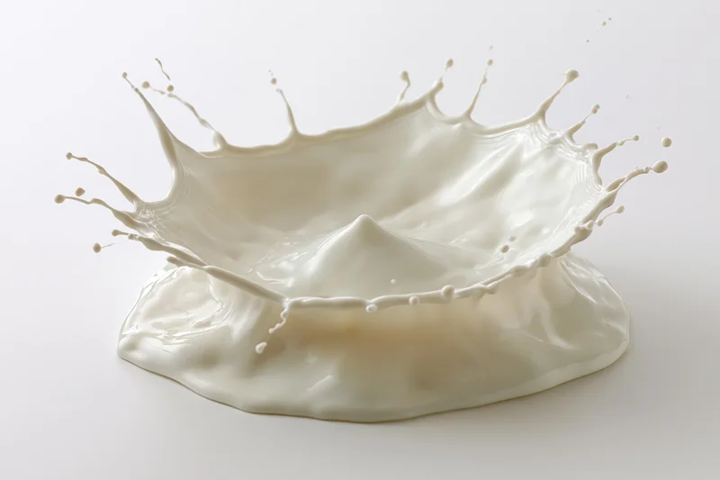 Milk splash frozen in motion forming irregular crown shape on white background