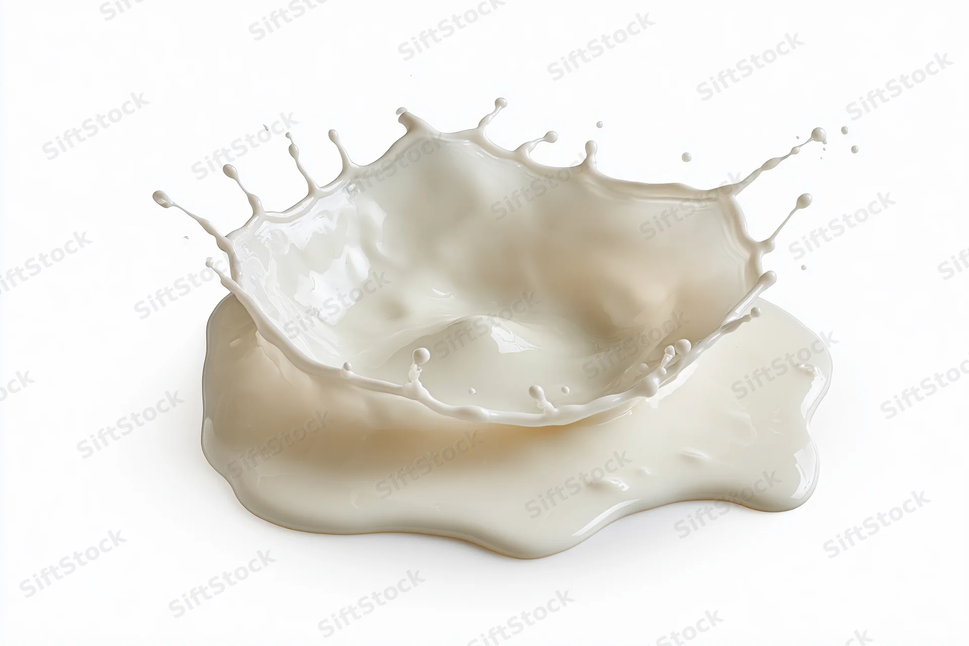 Milk splash frozen in motion forming a crown shape on white background