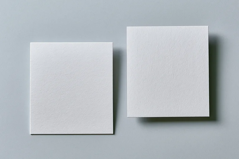 Two blank textured business cards lying flat on a gray surface
