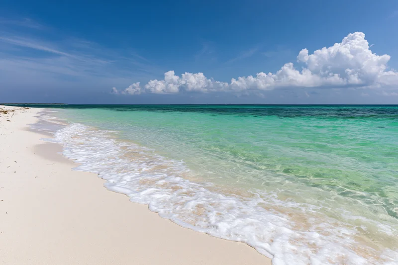 Beach Seascape with Turquoise Waters and White Sandy Shore u