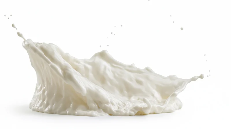 Milk splash captured in mid-air against white background