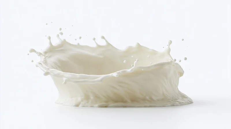 Milk splash captured in mid-air against white background