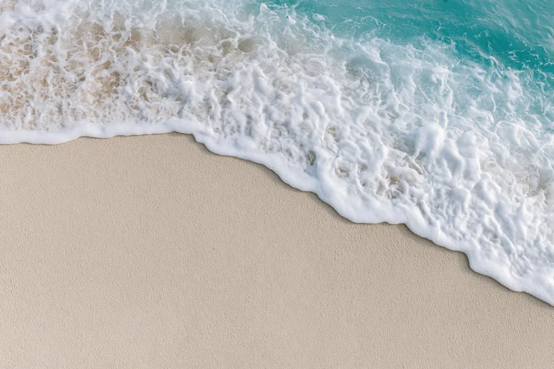 Gentle wave with white foam washing onto light sand beach