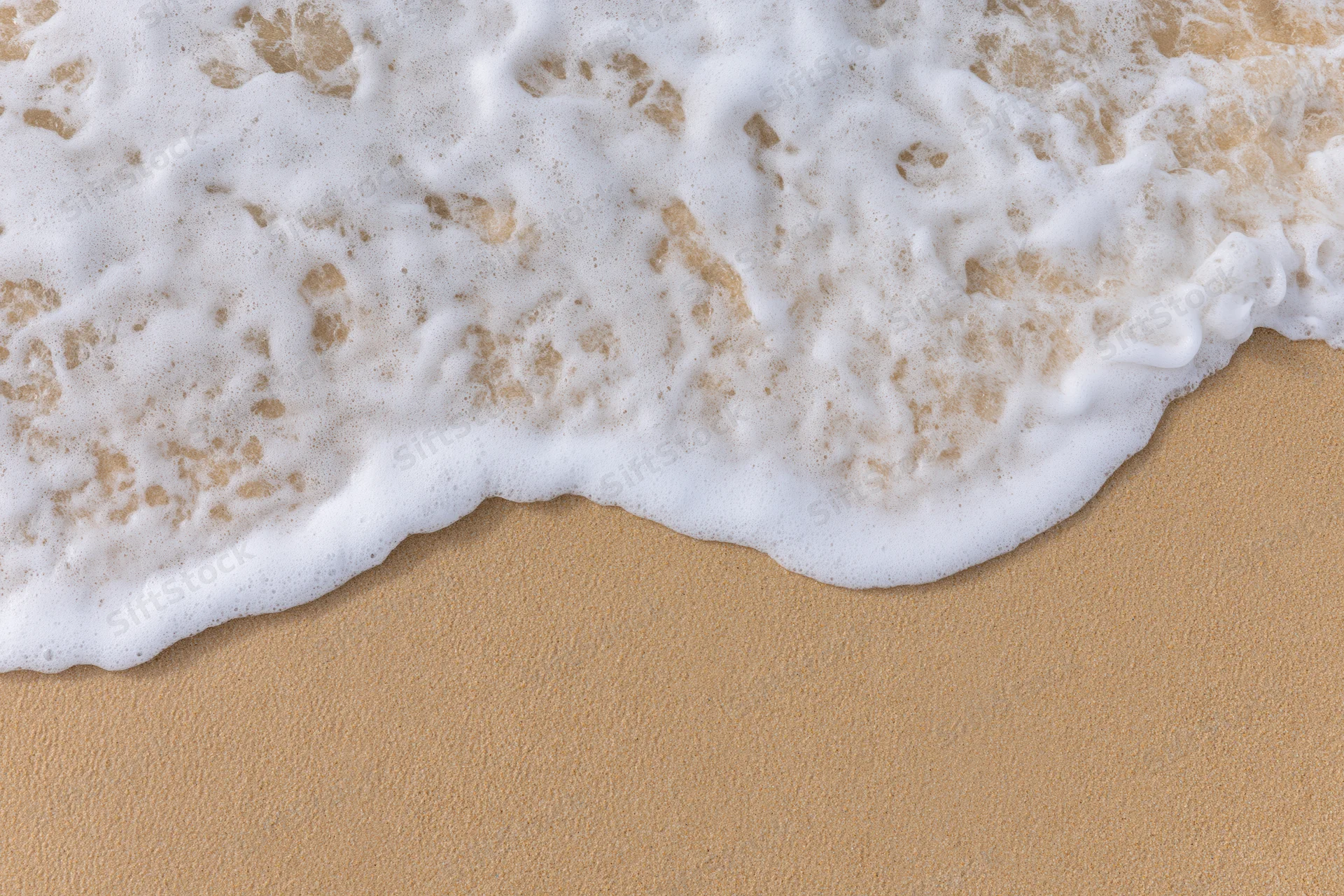 Foamy ocean wave washing over sandy beach shoreline