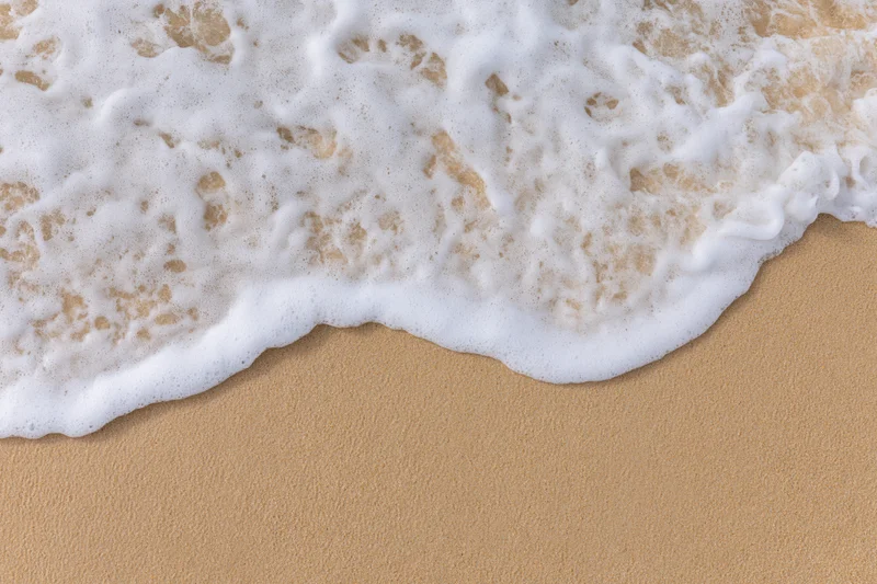 Foamy ocean wave washing over sandy beach shoreline