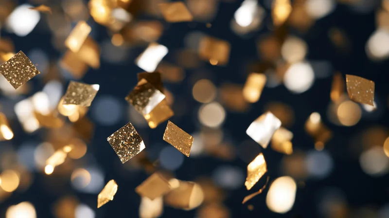 Confetti Shower: Golden Diamonds in Flight Against a Dark Backdrop
