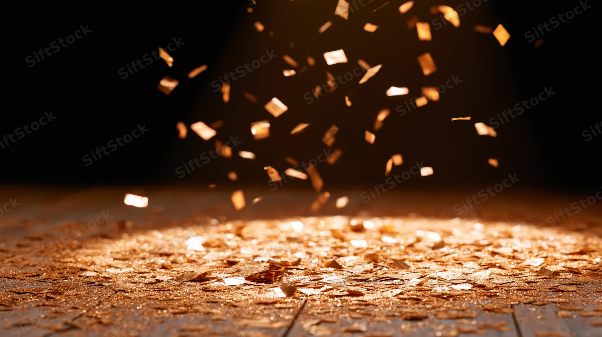 Wood shavings falling onto a wooden surface in a dark workshop