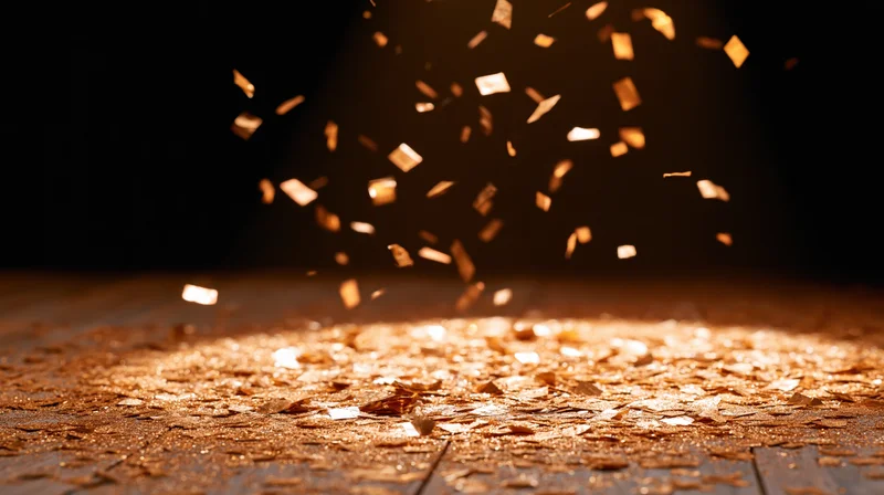 Wood shavings falling onto a wooden surface in a dark workshop