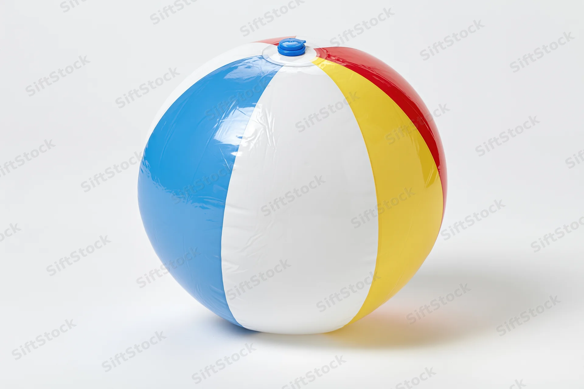 Colorful striped inflatable beachball on white background