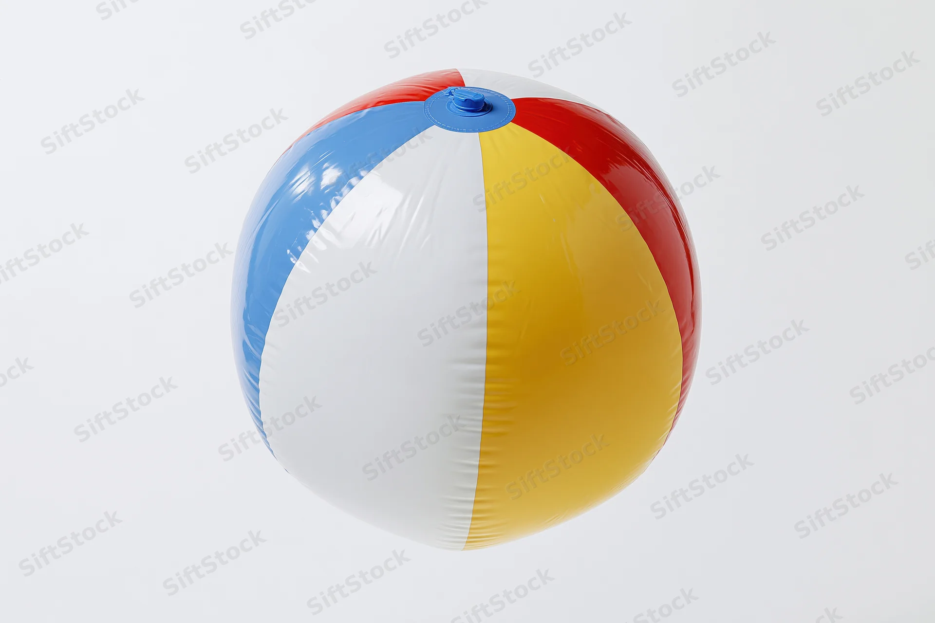 Colorful inflatable beachball floating against white background