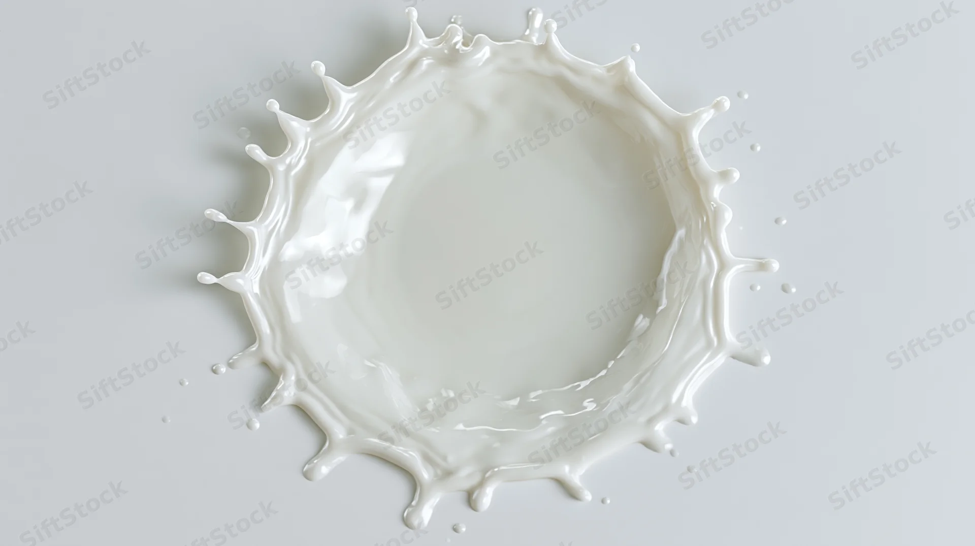 Milk splash forming a crown shape on a white surface