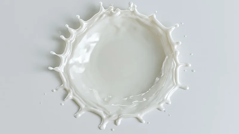 Milk splash forming a crown shape on a white surface