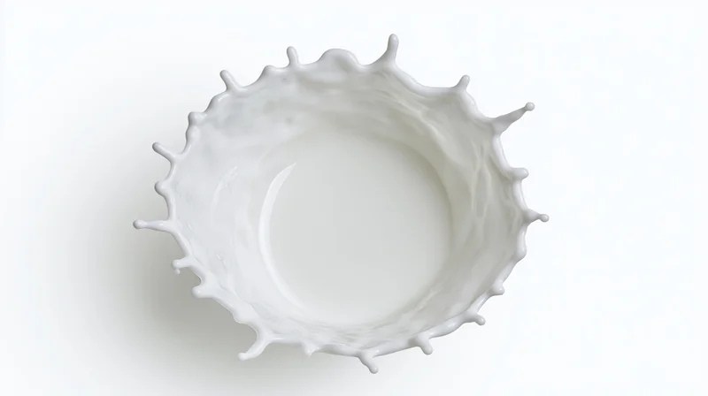 Milk splash frozen in motion against white background
