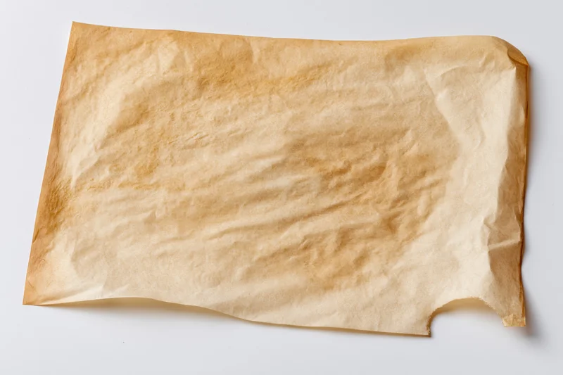 Crumpled brown parchment paper sheet on white background