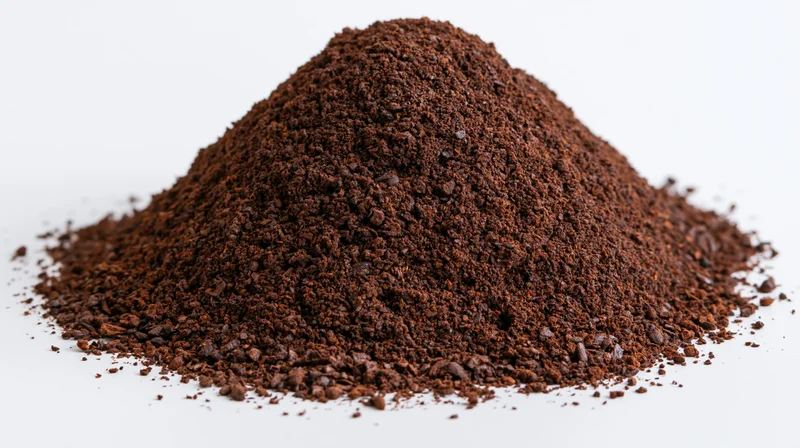 Pile of ground coffee powder on white background