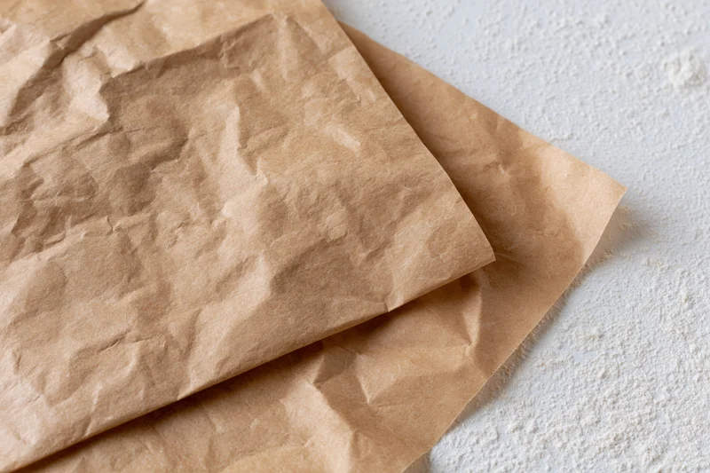 Crumpled brown paper sheets on a white textured surface