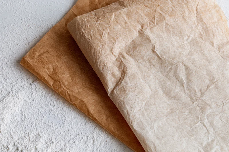 Crumpled brown and beige paper sheets on a white textured surface