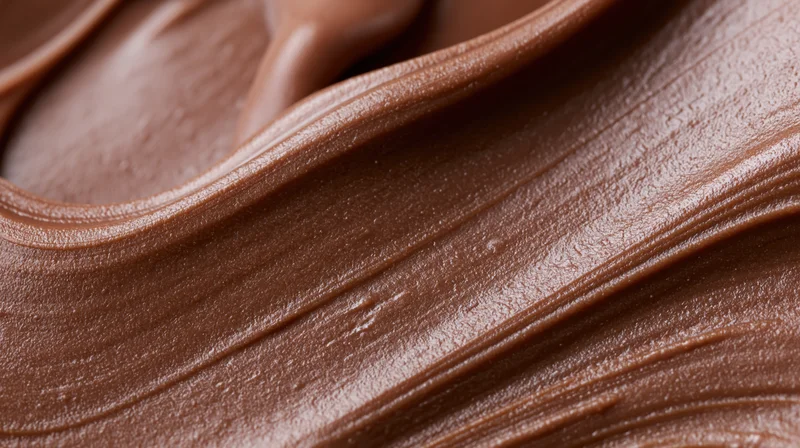 Closeup of creamy chocolate spread with smooth glossy texture